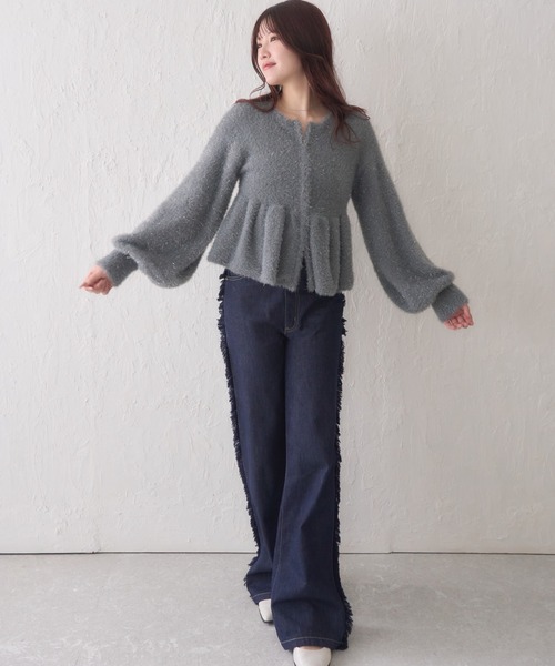 mellowneon（メロウネオン）の「ペプラムジップラメニット（ニット/セーター・レディース・チャコールグレー/ベージュ/ライトグレー・FREE）」の18枚目の写真