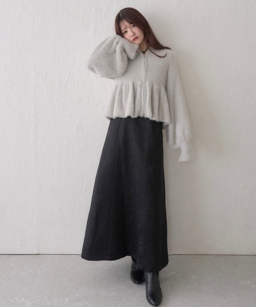 mellowneon（メロウネオン）の「ペプラムジップラメニット（ニット/セーター・レディース・チャコールグレー/ベージュ/ライトグレー・FREE）」の21枚目の写真