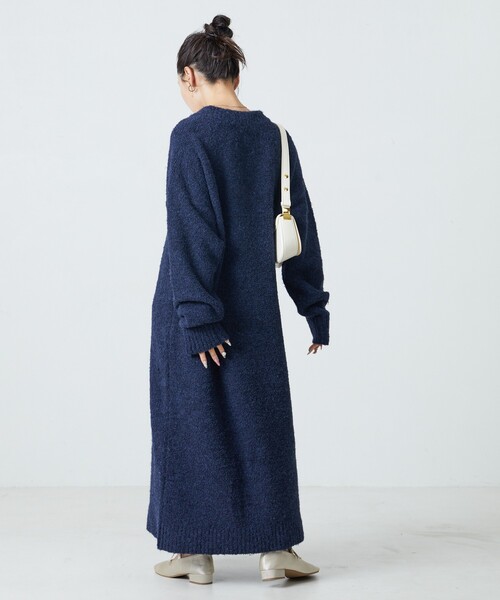 FREAK'S STORE（フリークスストア）の「限定展開　ミニ ブークレ Vネック ニット ワンピース（ワンピース・レディース・ナチュラル/イエロー/スミクロ/ネイビー/ブラウン/グレー・ﾌﾘ-）」の15枚目の写真