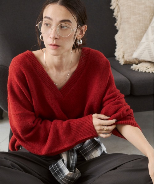 セール】オーバーサイズ Vネック ニットプルオーバー（ニット