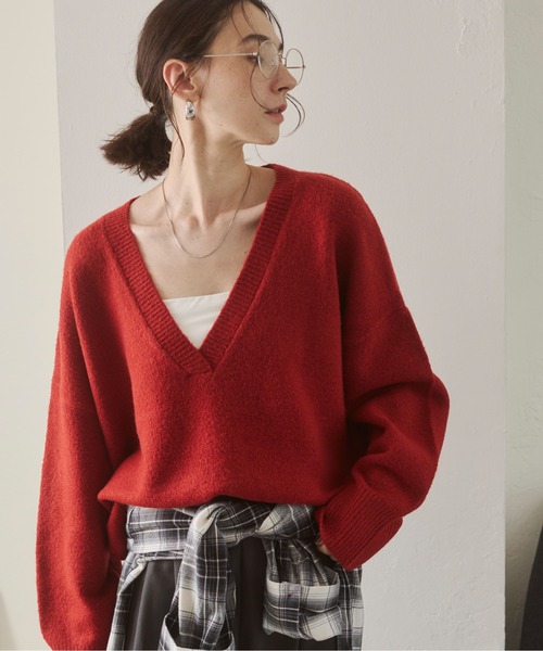 セール】オーバーサイズ Vネック ニットプルオーバー（ニット