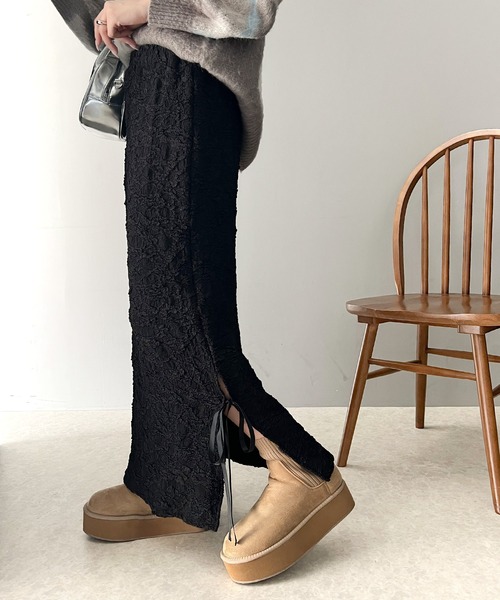 classicalelf（クラシカルエルフ）の「女性らしさを引き立てる。ジャガード素材サイドスリットジャガードリボンスカート（スカート・レディース・ブラック/アイボリー・LARGE/MEDIUM/SMALL/X-LARGE）」の10枚目の写真