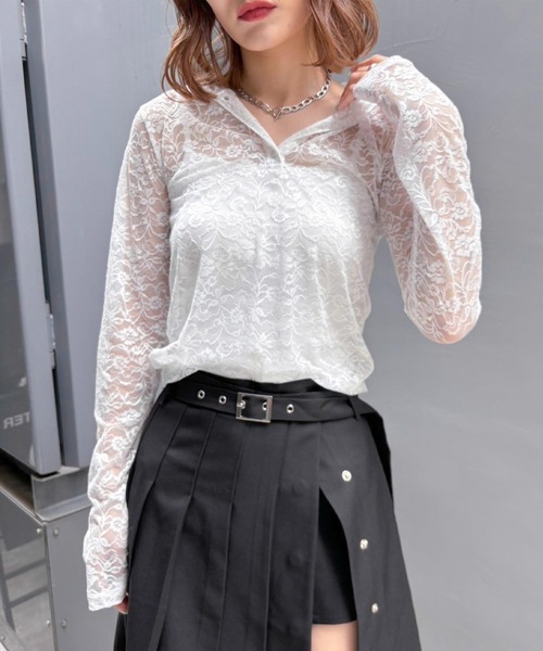 ENVYM（アンビー）の「レースショートフーディトップス（シャツ/ブラウス・レディース・ホワイト/ブラック・FREE）」の2枚目の写真