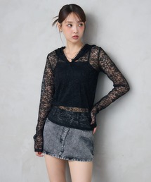 レースショートフーディトップス