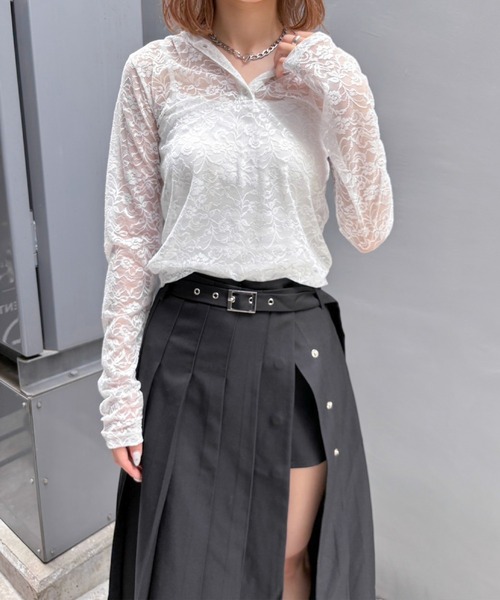 ENVYM（アンビー）の「レースショートフーディトップス（シャツ/ブラウス・レディース・ホワイト/ブラック・FREE）」の8枚目の写真