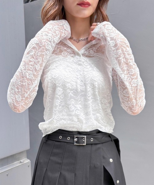 ENVYM（アンビー）の「レースショートフーディトップス（シャツ/ブラウス・レディース・ホワイト/ブラック・FREE）」の9枚目の写真