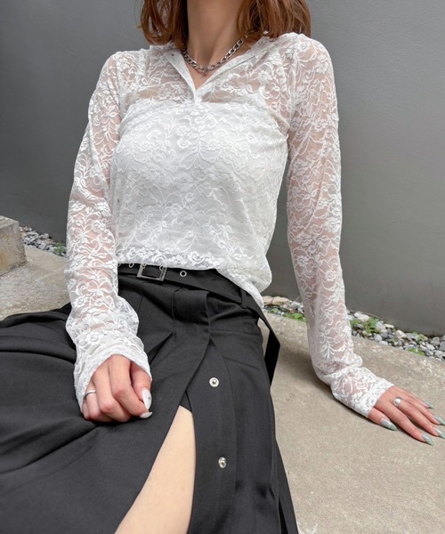 ENVYM（アンビー）の「レースショートフーディトップス（シャツ/ブラウス・レディース・ホワイト/ブラック・FREE）」の11枚目の写真
