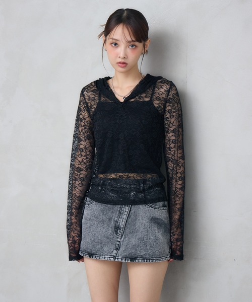 ENVYM（アンビー）の「レースショートフーディトップス（シャツ/ブラウス・レディース・ホワイト/ブラック・FREE）」の14枚目の写真