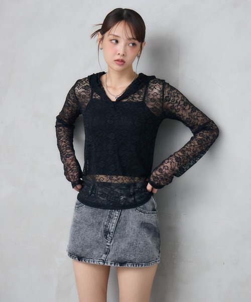 ENVYM（アンビー）の「レースショートフーディトップス（シャツ/ブラウス・レディース・ホワイト/ブラック・FREE）」の15枚目の写真