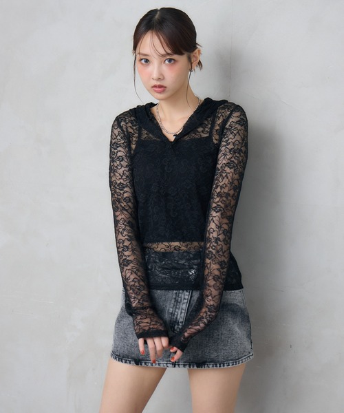 ENVYM（アンビー）の「レースショートフーディトップス（シャツ/ブラウス・レディース・ホワイト/ブラック・FREE）」の17枚目の写真