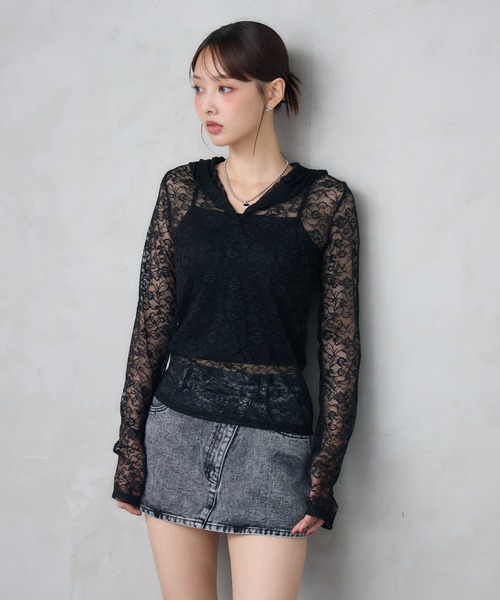 ENVYM（アンビー）の「レースショートフーディトップス（シャツ/ブラウス・レディース・ホワイト/ブラック・FREE）」の18枚目の写真