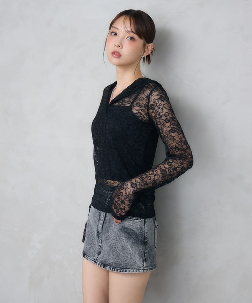 ENVYM（アンビー）の「レースショートフーディトップス（シャツ/ブラウス・レディース・ホワイト/ブラック・FREE）」の16枚目の写真