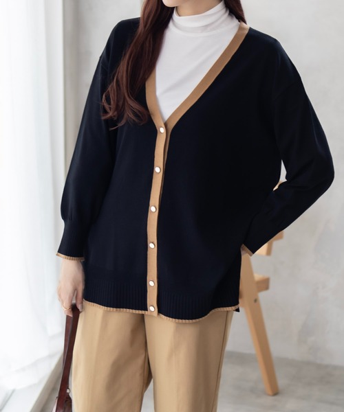 HusHusH（ハッシュアッシュ）の「HusHusH 配色Vネックニットカーディガン（カーディガン/ボレロ・レディース・ブラウン/ブラック・M/L）」の4枚目の写真