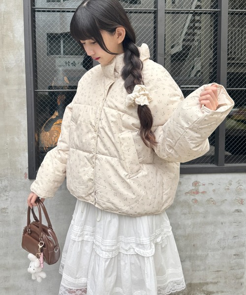 新品 flower アイボリー 花柄 ムーフルールコート ダウンジャケット