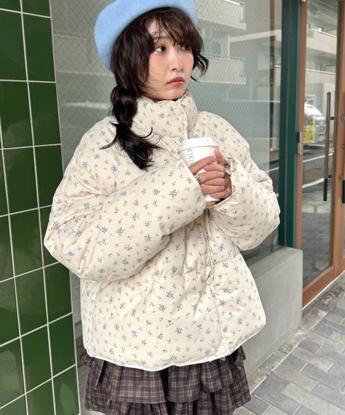 45R 45RPM フラワー ダウンジャケット 青ベース モコモコ花柄2サイズ セール】小花柄コーデュロイダウンジャケット（ダウンジャケット