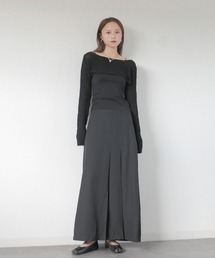 セミフレアプリーツスカート/semi flare pleats skirt ロング丈 シンプル きれいめ レディライク 大人カジュアル オフィスカジュアル 韓国 ブラック 黒 グレー チャコール モノトーン