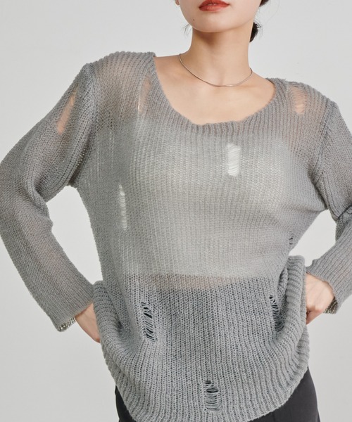 セール】シアーモヘアダメージニット（ニット/セーター）｜solleim