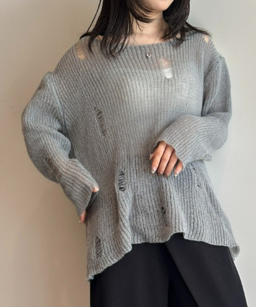 セール】シアーモヘアダメージニット（ニット/セーター）｜solleim