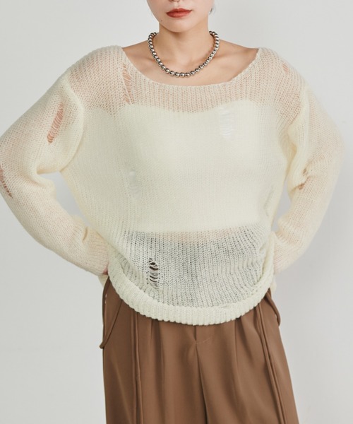 セール】シアーモヘアダメージニット（ニット/セーター）｜solleim