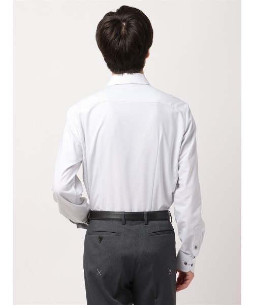 SUIT SQUARE(スーツスクエア)の「最高シャツ ワイシャツ 長袖 ノンアイロンジャージー ホリゾンタルカラー FIT ドレスシャツ(ビジネスシャツ・メンズ・グレー・首回り43cm-裄丈86cm/首回り39cm-裄丈86cm/首回り41cm-裄丈88cm/首回り41cm-裄丈84cm/首回り37cm-裄丈80cm/首回り37cm-裄丈84cm/首回り39cm-裄丈82cm/首回り43cm-裄丈90cm)」の4枚目の写真