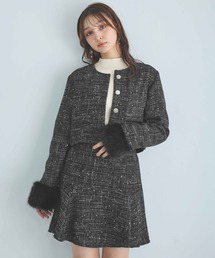 INGNI | 袖ファーツイードジャケット(ノーカラージャケット)