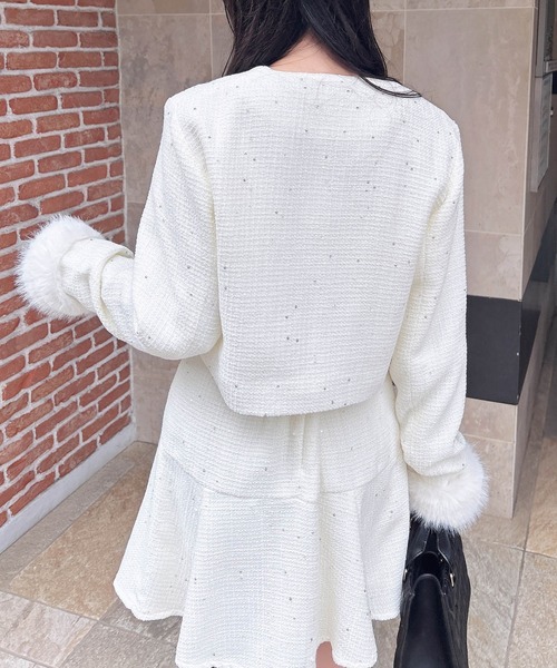 INGNI（イング）の「袖ファーツイードジャケット（ノーカラージャケット・レディース・ブラック/アイボリー・M）」の18枚目の写真