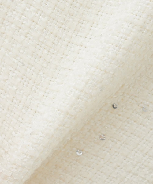 INGNI（イング）の「袖ファーツイードジャケット（ノーカラージャケット・レディース・ブラック/アイボリー・M）」の7枚目の写真