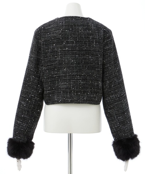 INGNI（イング）の「袖ファーツイードジャケット（ノーカラージャケット・レディース・ブラック/アイボリー・M）」の10枚目の写真