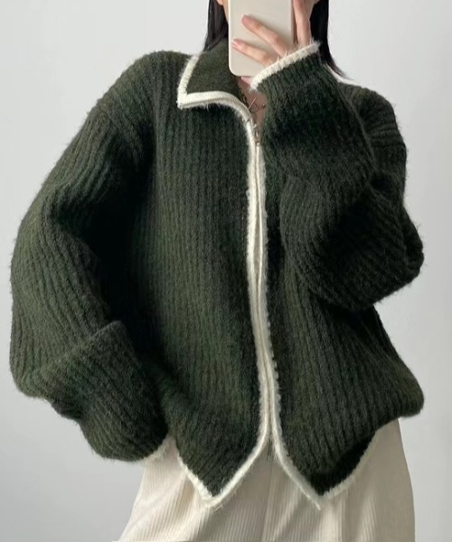 【セール】配色ラインジップアップニットカーディガン(カーディガン/ボレロ)|Gs(ジーエス) 【セール】配色ラインジップアップニットカーディガン(カーディガン/ボレロ)|Gs(ジーエス)