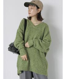 ehka sopo | メランジVネックニットワンピース(ワンピース)