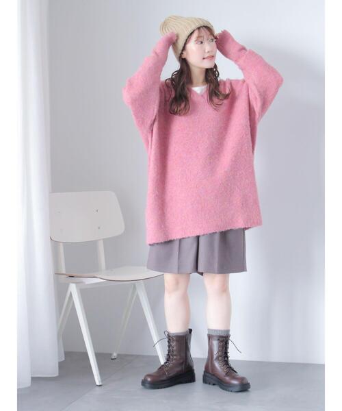 ehka sopo（エヘカソポ）の「メランジVネックニットワンピース（ワンピース・レディース・ピンク/サックスブルー/グリーン/グレー・F）」の22枚目の写真