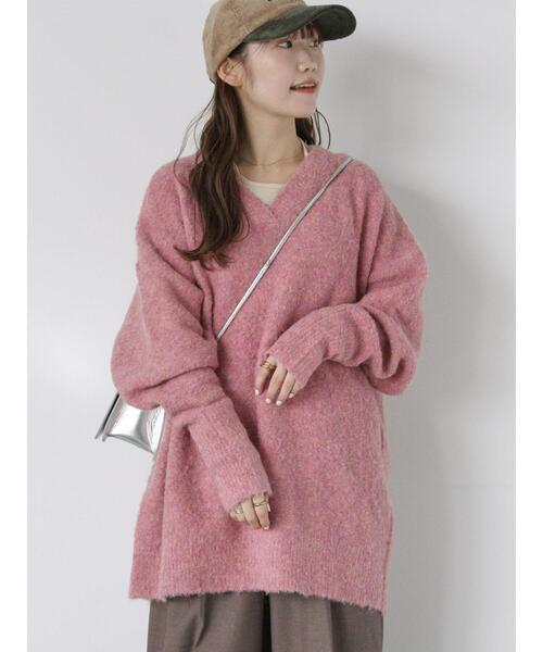 ehka sopo（エヘカソポ）の「メランジVネックニットワンピース（ワンピース・レディース・ピンク/サックスブルー/グリーン/グレー・F）」の7枚目の写真