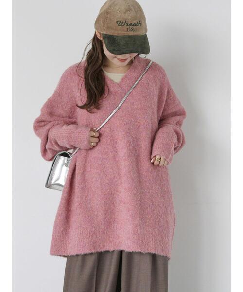 ehka sopo（エヘカソポ）の「メランジVネックニットワンピース（ワンピース・レディース・ピンク/サックスブルー/グリーン/グレー・F）」の8枚目の写真