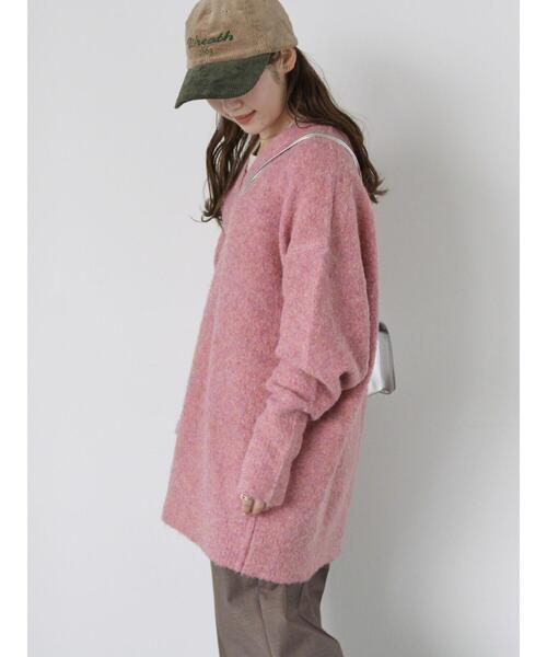 ehka sopo（エヘカソポ）の「メランジVネックニットワンピース（ワンピース・レディース・ピンク/サックスブルー/グリーン/グレー・F）」の9枚目の写真