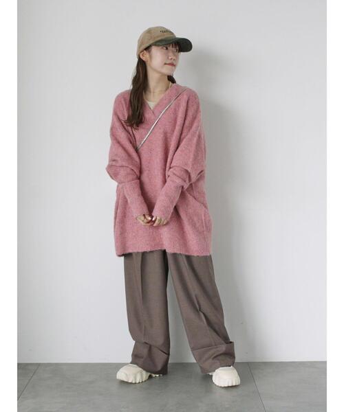 ehka sopo（エヘカソポ）の「メランジVネックニットワンピース（ワンピース・レディース・ピンク/サックスブルー/グリーン/グレー・F）」の11枚目の写真