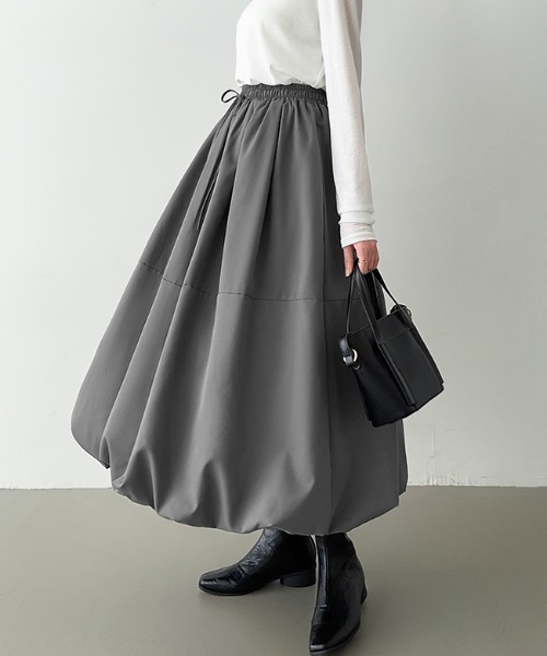 COCOMOMO(ココモモ)の「ふんわり ボリューム バルーンスカート ロング丈(スカート・レディース・グリーン/ダークグレー/ブラック・M/L)」の18枚目の写真