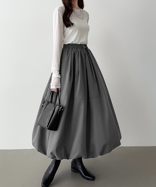 COCOMOMO(ココモモ)の「ふんわり ボリューム バルーンスカート ロング丈(スカート・レディース・グリーン/ダークグレー/ブラック・M/L)」の19枚目の写真