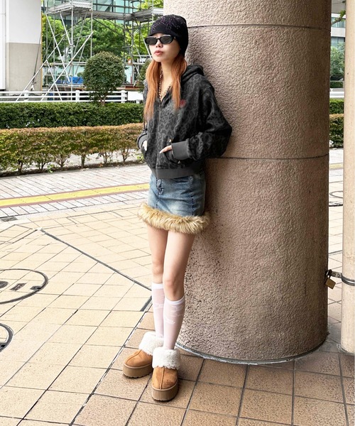 sedacle girl（セダクルガール）の「レオパードクロップドジップパーカー（パーカー・レディース・ベージュ/チャコールグレー・FREE）」の8枚目の写真