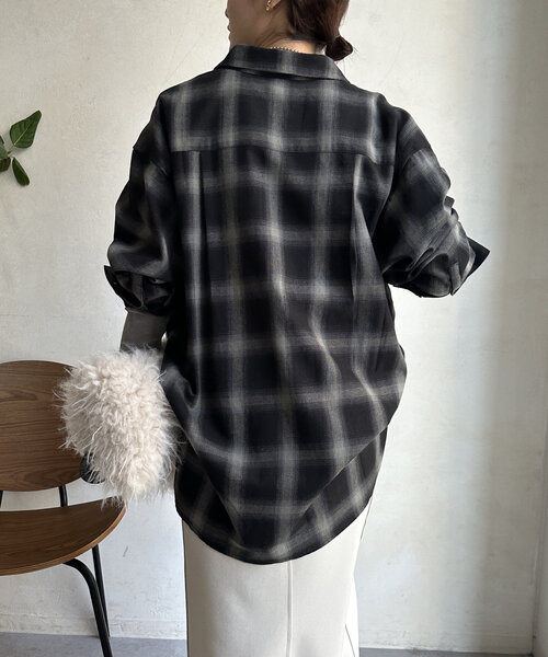 DouDou(ドゥドゥ)の「【WEB限定】チェックBIGシャツ(シャツ/ブラウス・レディース・ブラック/オレンジ・FREE)」の18枚目の写真