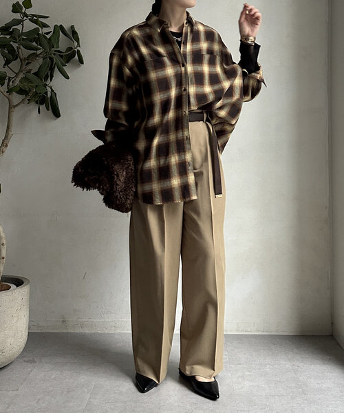 DouDou(ドゥドゥ)の「【WEB限定】チェックBIGシャツ(シャツ/ブラウス・レディース・ブラック/オレンジ・FREE)」の19枚目の写真