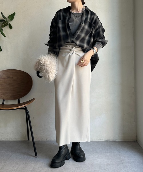 DouDou(ドゥドゥ)の「【WEB限定】チェックBIGシャツ(シャツ/ブラウス・レディース・ブラック/オレンジ・FREE)」の6枚目の写真