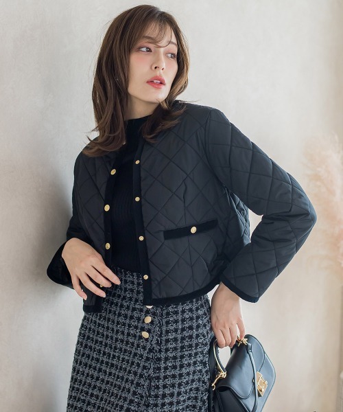 ketty（ケティ）の「ファイングロスキルティングノーカラージャケット（ダウンジャケット/コート・レディース・ブラウン/オフホワイト/チャコールグレー/ブラック・M）」の19枚目の写真