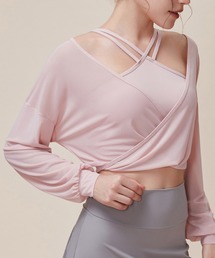 HYSSHOP(エイチワイエスショップ)のレディース 長袖選べる着こなし2WAYカシュクールクロップドヨガトップス ピラティスウェア(その他トップス)