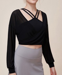 【大きいサイズ有/吸汗速乾/選べる着こなし2WAY】長袖 カシュクール クロップド ヨガトップス  レディース [トレーニングウェア/ジムウェア/ピラティスウェア]
