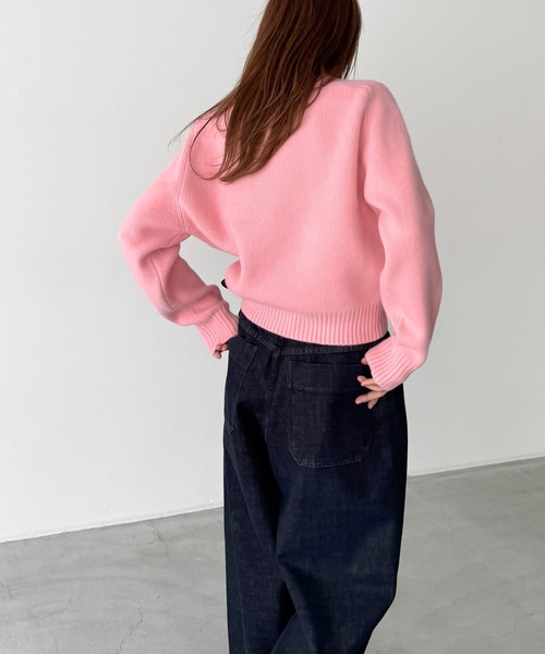 CANAL JEAN（キャナルジーン）の「El mar　切り替えコンパクトクルーニット（ニット/セーター・レディース・ネイビー/イエロー/ピンク/グレー/オフホワイト/サックスブルー・ONE SIZE）」の8枚目の写真