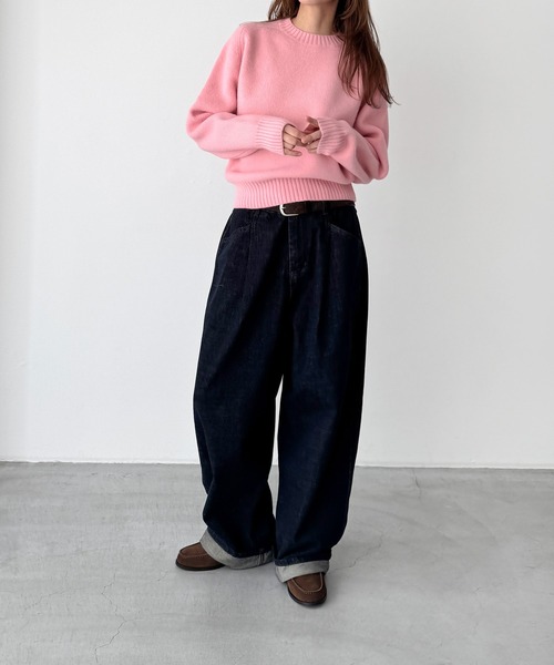 CANAL JEAN（キャナルジーン）の「El mar　切り替えコンパクトクルーニット（ニット/セーター・レディース・ネイビー/イエロー/ピンク/グレー/オフホワイト/サックスブルー・ONE SIZE）」の9枚目の写真