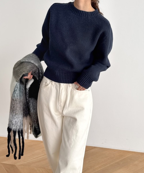 CANAL JEAN（キャナルジーン）の「El mar　切り替えコンパクトクルーニット（ニット/セーター・レディース・ネイビー/イエロー/ピンク/グレー/オフホワイト/サックスブルー・ONE SIZE）」の10枚目の写真