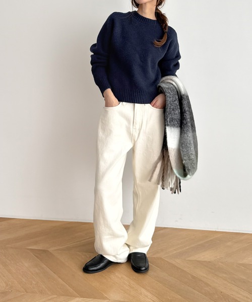 CANAL JEAN（キャナルジーン）の「El mar　切り替えコンパクトクルーニット（ニット/セーター・レディース・ネイビー/イエロー/ピンク/グレー/オフホワイト/サックスブルー・ONE SIZE）」の12枚目の写真