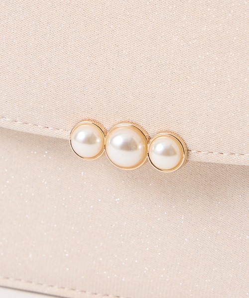 セール】ラメ×パールモチーフフラップパーティーバッグ（クラッチ