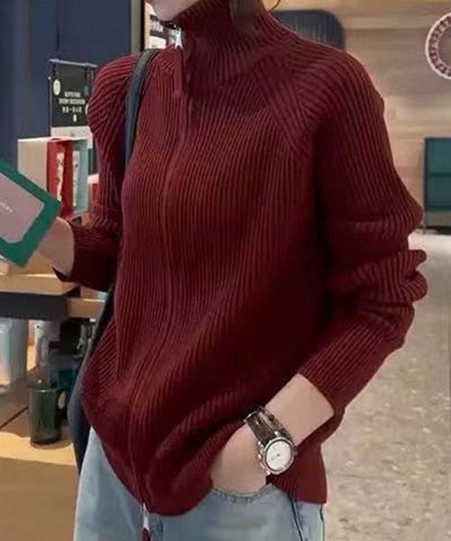 スタンドカラーダブルジップアップカーデ（カーディガン/ボレロ）｜CADBURY（キャドバリー）